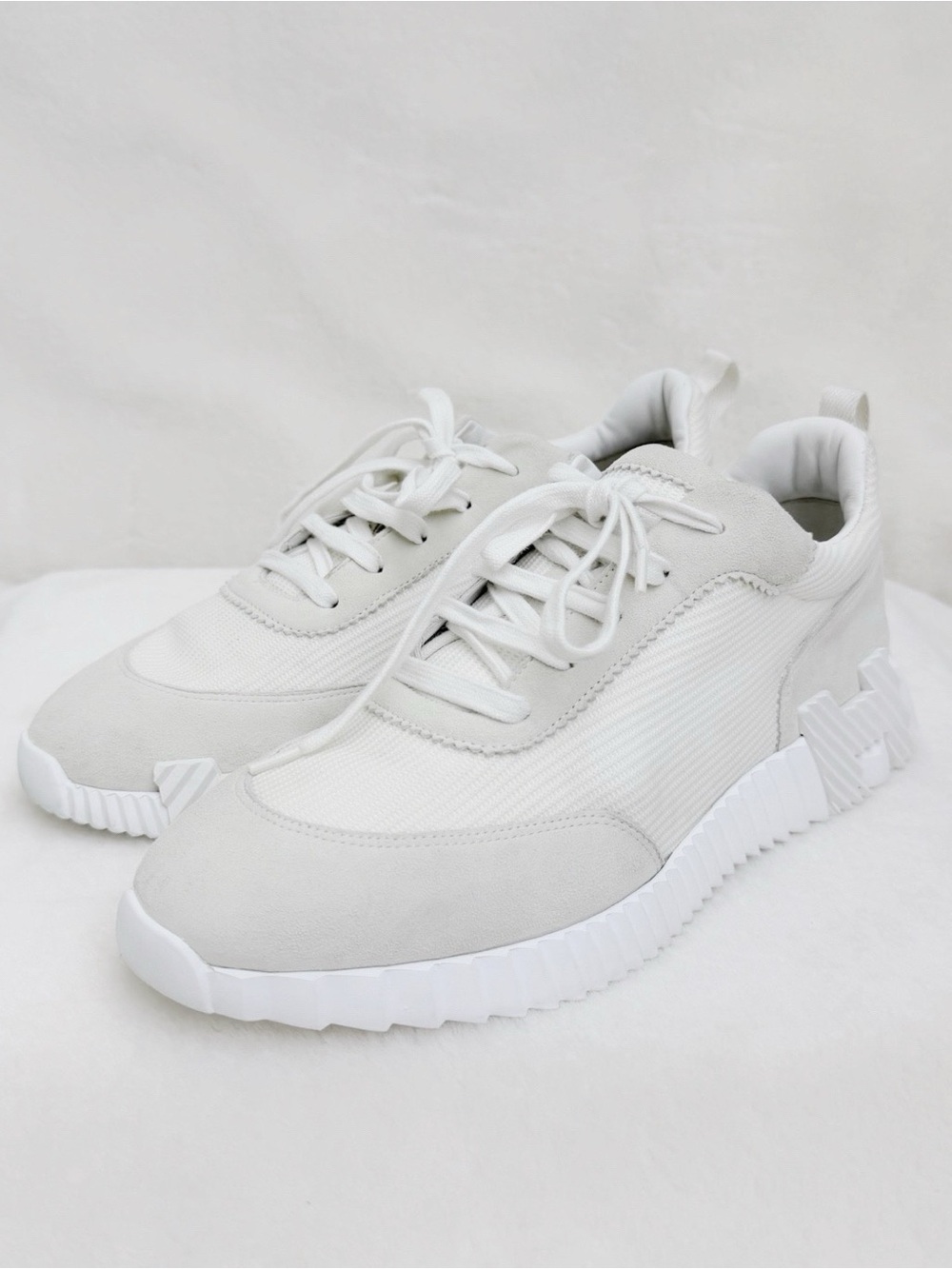 Hermes men's all-white textured leather & mesh sneakers